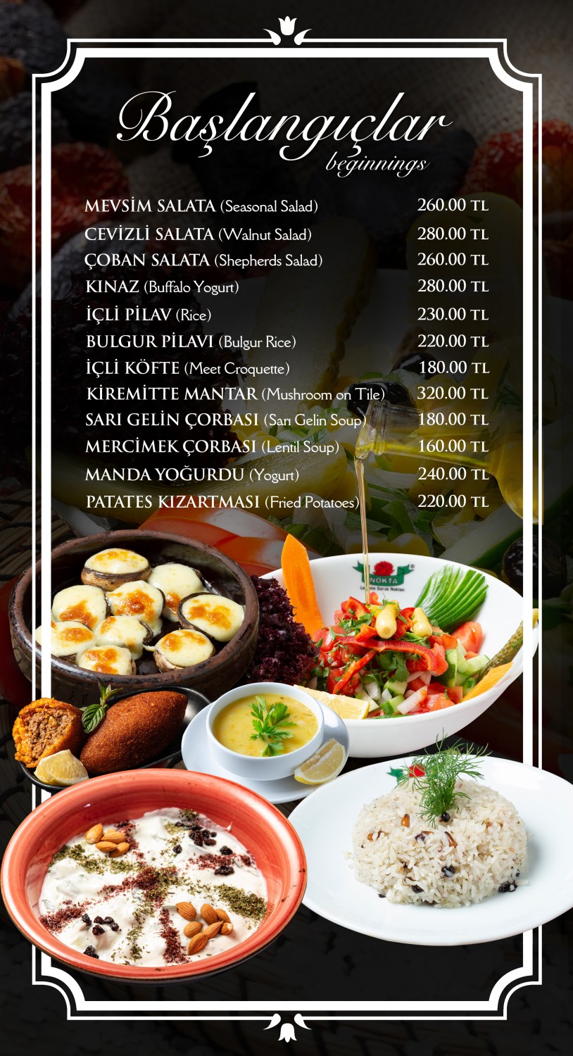 nokta tesisleri menü